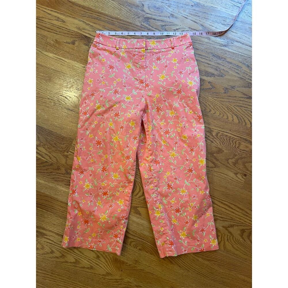 Willi Smith Women's Size 8 Orange Floral Crop Pants Dainty Babydoll Princess